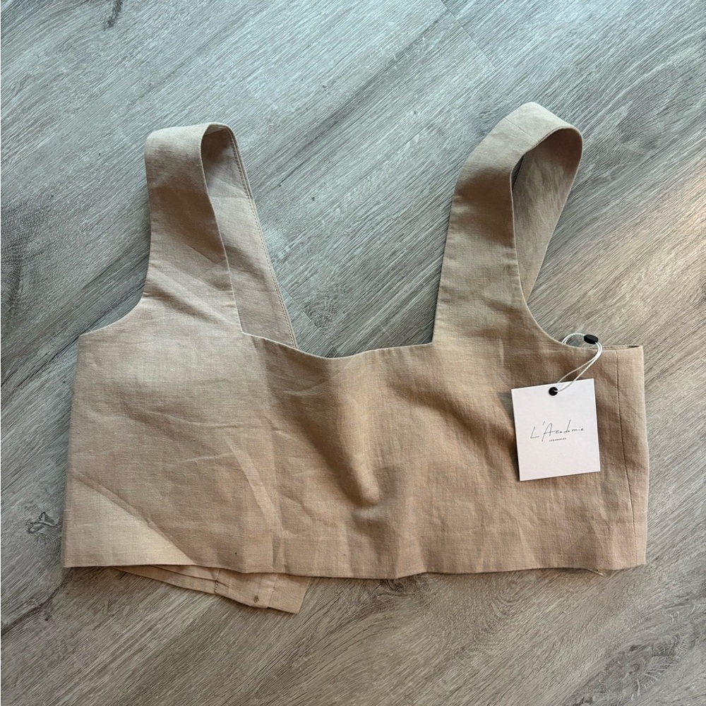 L'Amour Beige Linen Crop Top